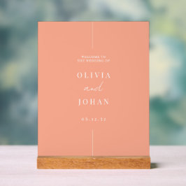 Modern Minimal Wedding Peach Welkom Acryl Bord