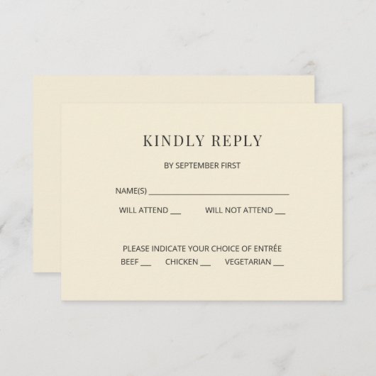 Modern Minimal Wedding RSVP Card Kaart (Voorkant / Achterkant)