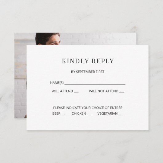 Modern Minimal Wedding RSVP Card Photo on Back Kaart (Voorkant / Achterkant)