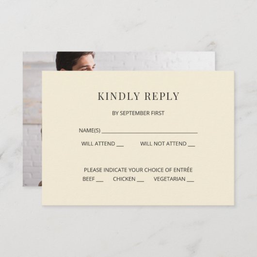 Modern Minimal Wedding RSVP Card Photo on Back Kaart (Voorkant / Achterkant)