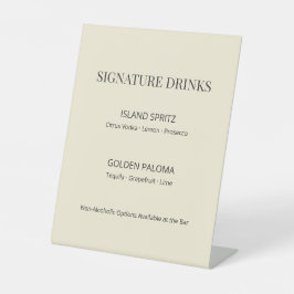 Modern Minimal Wedding Signature Drinks Sign Reclamebord Met Voetstuk