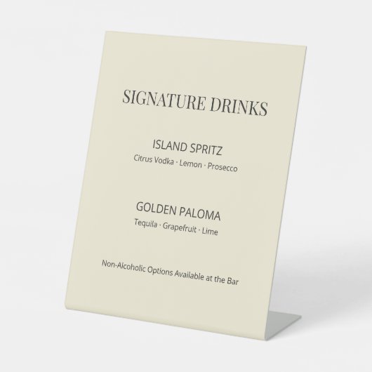 Modern Minimal Wedding Signature Drinks Sign Reclamebord Met Voetstuk (Voorkant)