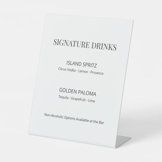 Modern Minimal Wedding Signature Drinks Sign Reclamebord Met Voetstuk (Voorkant)