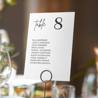 Modern Minimal Wedding Table Number Seating Chart Kaart