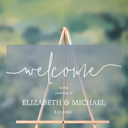 Modern Minimal Wedding Welkom Transparant Blauw Acryl Bord (Neutraal)