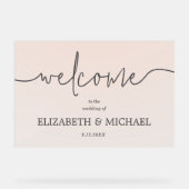 Modern Minimal Wedding Welkom Transparant Roze Acryl Bord (Voorkant)