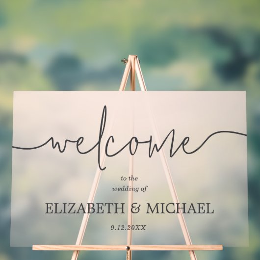 Modern Minimal Wedding Welkom Transparant Roze Acryl Bord (Neutraal)