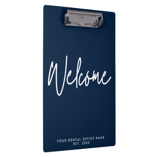 Modern Minimal Welcome Script Dental Office Blue Klembord (Rechts)