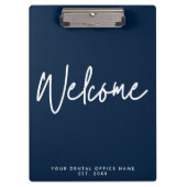 Modern Minimal Welcome Script Dental Office Blue Klembord (Voorkant)