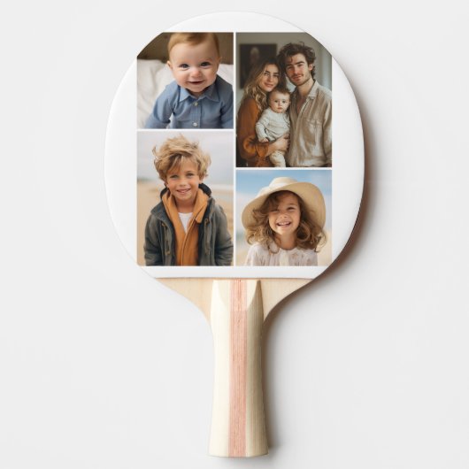 Modern Minimal White 4 Photo Collage - Chunky teks Tafeltennisbatje (Voorkant)