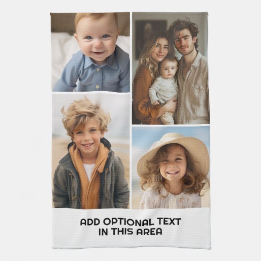 Modern Minimal White 4 Photo Collage - Chunky teks Theedoek (Verticaal)