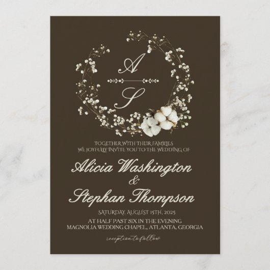 Modern Minimal Winter Floral Wedding Kaart (Voorkant)