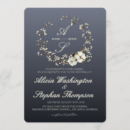 Modern Minimal Winter Floral Wedding Kaart (Voorkant)