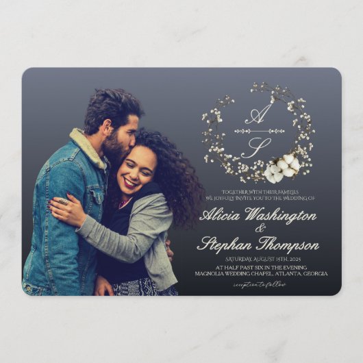 Modern Minimal Winter Floral Wedding Kaart (Voorkant)