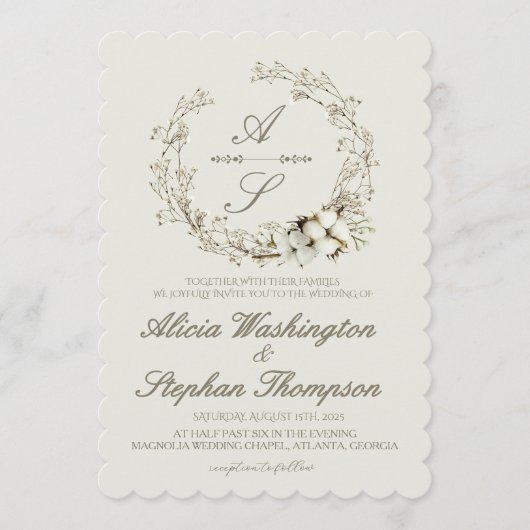 Modern Minimal Winter Floral Wedding Kaart (Voorkant)