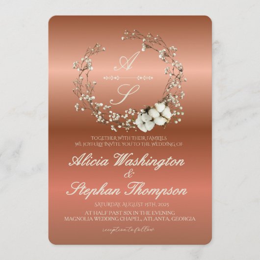 Modern Minimal Winter Floral Wedding Kaart (Voorkant)