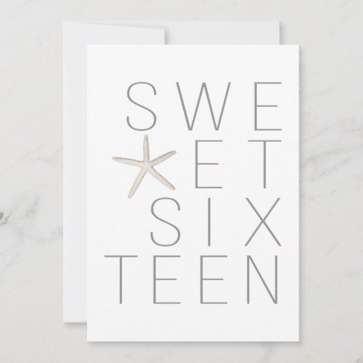 Modern Minimal Wit Grijs Strand Sweet 16 Party Kaart (Voorkant)