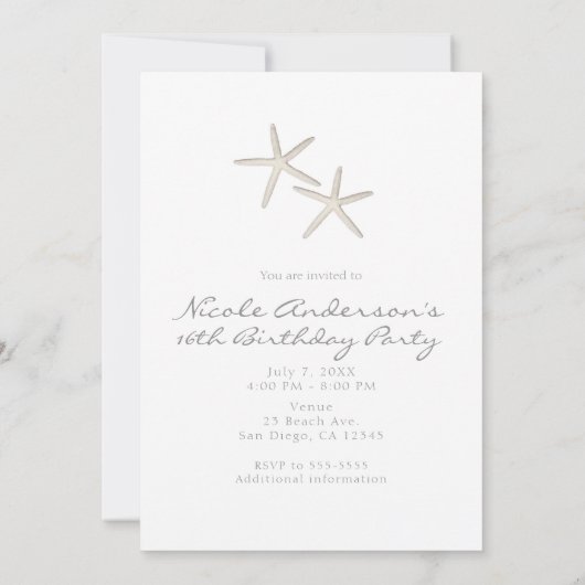Modern Minimal Wit Grijs Strand Sweet 16 Party Kaart (Achterkant)
