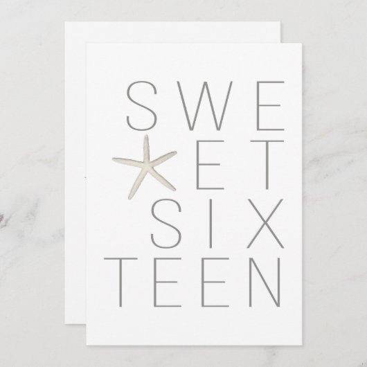 Modern Minimal Wit Grijs Strand Sweet 16 Party Kaart (Voorkant / Achterkant)