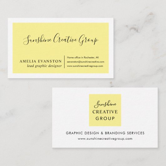 Modern Minimale Lemon Geel Visitekaartje (Voorkant / Achterkant)