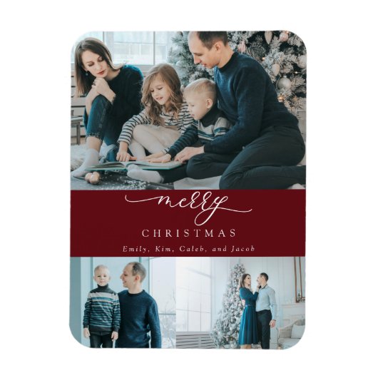 Modern Minimale Manuscript 3 Foto Merry Kerstred Magneet (Verticaal)