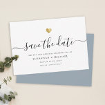Modern Minimale Manuscript Gold Vow Renewal Dusty  Save The Date<br><div class="desc">Deze elegant sparen de kaart van de Datum voor uw stemvernieuwing schijnt met eenvoud. Moderne typografie,  prachtige kalligrafie,  en geaccentueerd door een delicaat hart (bedrukt) goud. Op de rug is ruimte voor andere details,  zoals een trouwplaats url. Dit is de stoffige blauwe versie.</div>