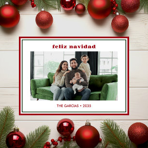 Modern Minimale Rode Rand Foto Feliz Navidad Feestdagenkaart