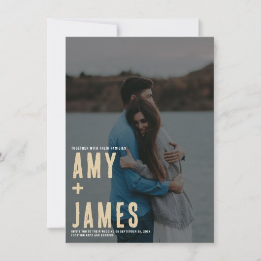 Modern minimalisme met foto- en QR-code bruiloft Kaart (Voorkant)