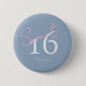 Modern Minimalist 16th Pink Blue Birthday Ronde Button 5,7 Cm (Voorkant)