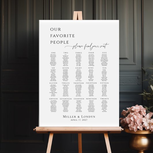 Modern minimalist 20 tables seating plan poster