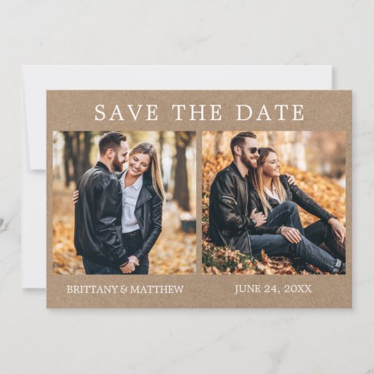 Modern minimalist 2 Foto Kraft Save The Date (Voorkant)
