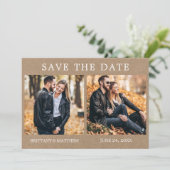 Modern minimalist 2 Foto Kraft Save The Date (Staand voorkant)
