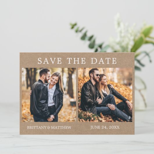Modern minimalist 2 Foto Kraft Save The Date (Staand voorkant)