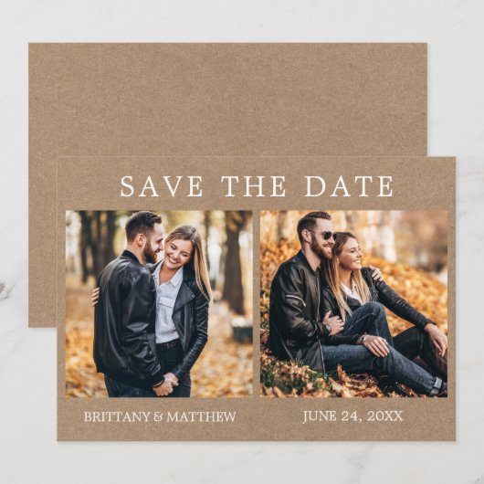Modern minimalist 2 Foto Kraft Save The Date (Voorkant / Achterkant)