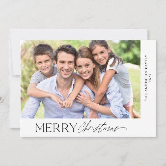 Modern Minimalist 2 foto Merry Christmas Script Feestdagenkaart (Voorkant)