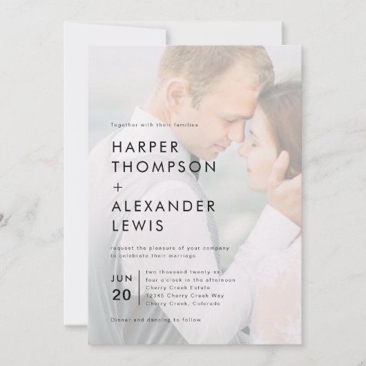 Modern minimalist 2 Fotobruiloft Kaart (Voorkant)