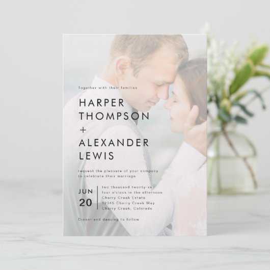 Modern minimalist 2 Fotobruiloft Kaart (Staand voorkant)