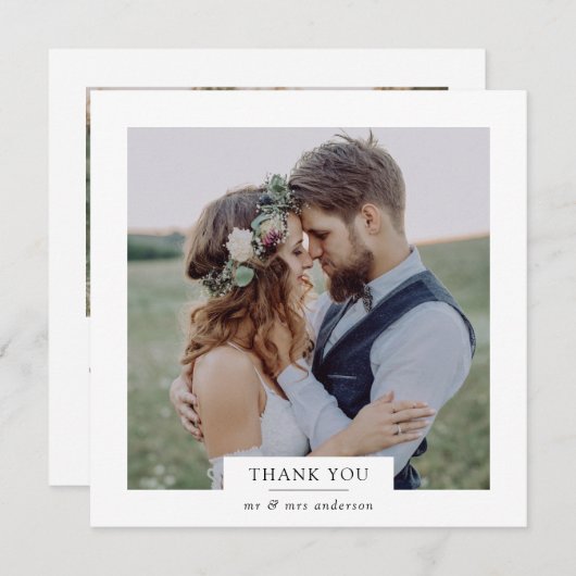 Modern minimalist 2 Photo Square Wedding Bedankkaart (Voorkant / Achterkant)