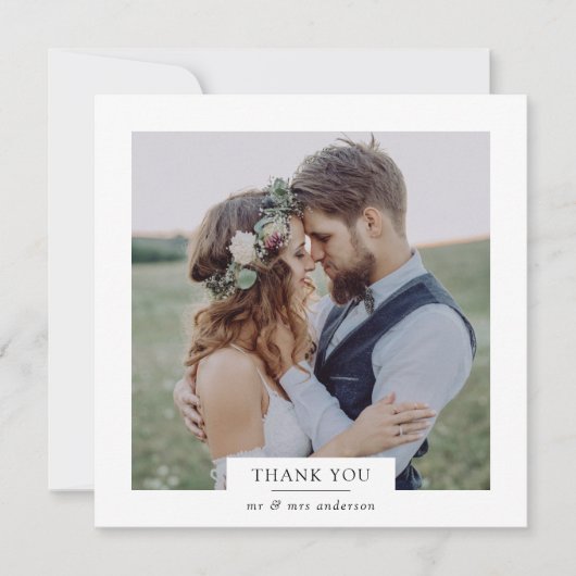 Modern minimalist 2 Photo Square Wedding Bedankkaart (Voorkant)