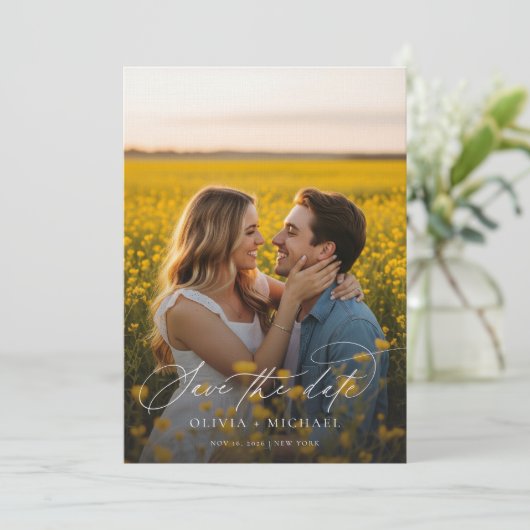 Modern minimalist 2 Photo Wedding Save The Date (Staand voorkant)