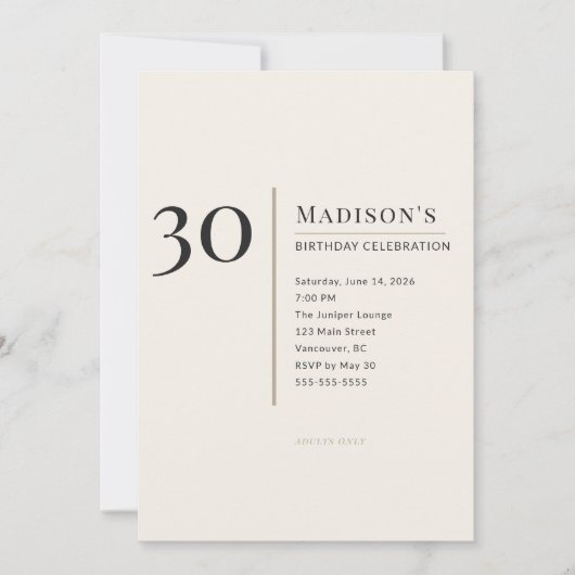 Modern Minimalist 30th Adult Birthday Celebration Kaart (Voorkant)