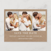 Modern minimalist 3 Foto Kraft Save the Date Briefkaart (Voorkant)