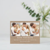 Modern minimalist 3 Foto Kraft Save the Date Briefkaart (Staand voorkant)
