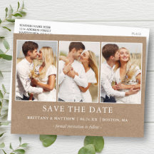 Modern minimalist 3 Foto Kraft Save the Date