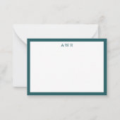 Modern Minimalist 3 Monogram One Border Blauwgroen Notitiekaartje (Voorkant)