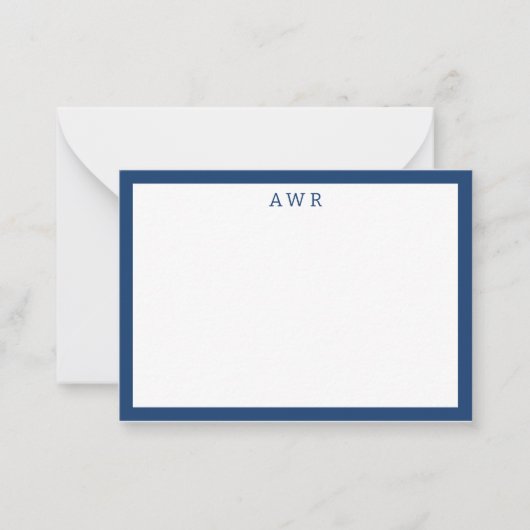 Modern Minimalist 3 Monogram One Border Navy Blue Notitiekaartje (Voorkant)