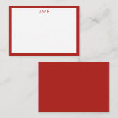 Modern Minimalist 3 Monogram One Border Red Notitiekaartje (Voorkant / Achterkant)