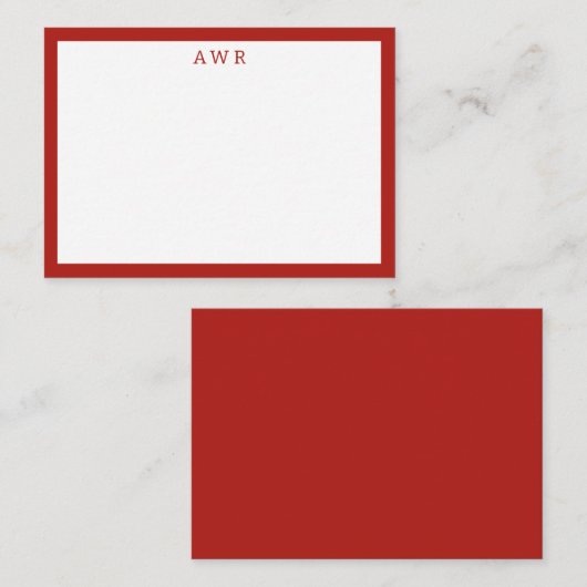Modern Minimalist 3 Monogram One Border Red Notitiekaartje (Voorkant / Achterkant)