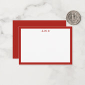 Modern Minimalist 3 Monogram One Border Red Notitiekaartje (Voorkant / Achterkant in situ)