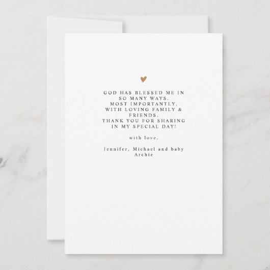 Modern Minimalist 3 Photo Collage Baptism Bedankkaart (Achterkant)